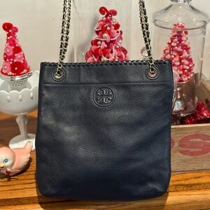 Tory Burch Navy Leather Chain Shoulder Bag